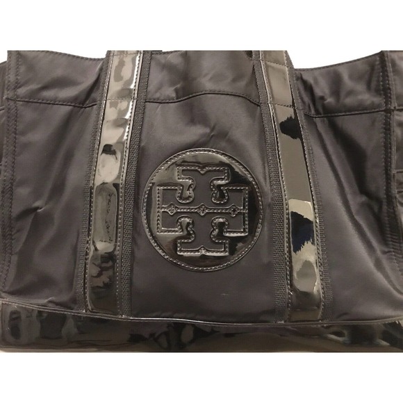 Tory Burch Tote Bag Black Patent Leather Nylon Large - Picture 3 of 16
